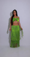 Tropic Dusk Satin Rhinestones Skirt Set Green
