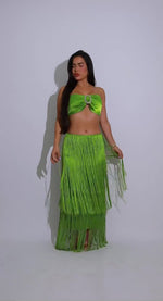 Tropic Dusk Satin Rhinestones Skirt Set Green