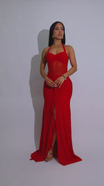Heatwave Gaze Mesh Ruched Maxi Dress Red