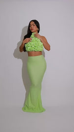 Petal Luxe Floral Skirt Set Green
