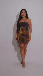 Twilight Mirage Mesh Ruched Mini Dress Brown