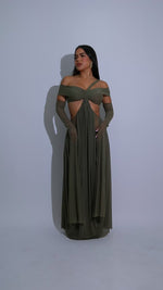 Enchanted Veil Ruched Mesh Maxi Dress Green