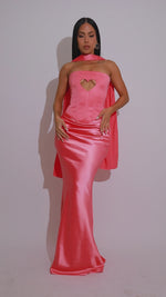 Love And Affection Heart Corset Satin Skirt Set Pink