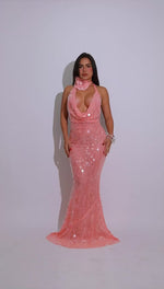 Ocean Siren Sequin Floral Mesh Maxi Dress Orange