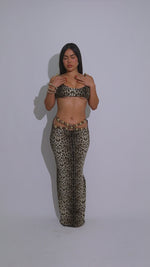 Golden Glamour Beaded Leopard Skirt Set Brown