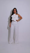 Petal Sands Crochet Floral Pant Set White