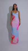 Garden Haze Floral Maxi Dress Blue