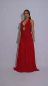 Sculpted Flame ruched Maxi Dress Red