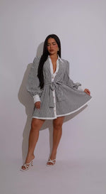 Maritime Muse Linen Stripes Mini Dess Grey