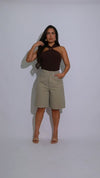 After Dark Halter Ribbed Crop Top Brown