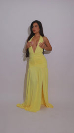 Nocturnal Flow Ruched Maxi Dress Yellow
