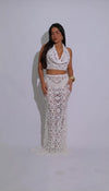 Bloom & Bold Floral Crochet Skirt Set White