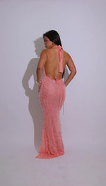 Ocean Siren Sequin Floral Mesh Maxi Dress Orange