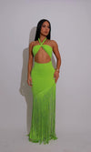 Coastal Rhythm Fringes Maxi Dress Green*