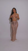 Midnight Glint Sequin Floral Skirt Set Gold