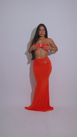 Sol Spiral Ruched Skirt Set Orange
