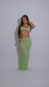 Rosé Knit Floral Crochet Skirt Set Green