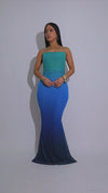Tidal Rush Mesh Ruched Maxi Dress Blue