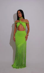 Coastal Rhythm Fringes Maxi Dress Green*
