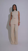 The Draped Aura Ribbed Pant Set Nude