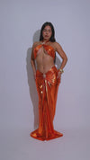 Lustrous Heat Ruched Metallic Bikini Set Orange