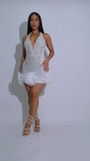 Glimmer Petal Floral Pearl Rhinestones Mini Dress White