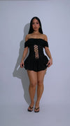 After Hours Mesh Stripes Ruched Romper Black