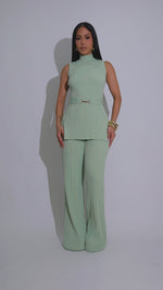 The Draped Aura Ribbet Pant Set Green