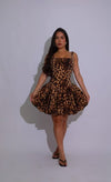 Feline Frenzy Leopard Ruched Mini Dress Brown