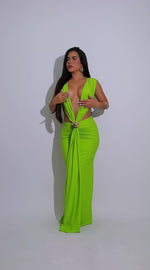 Goddess Gravity Ruched Maxi Dress Green