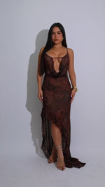 Molten Veil Mesh Mini Dress Brown