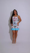 Meet At Sunset Floral Mini Dress Blue
