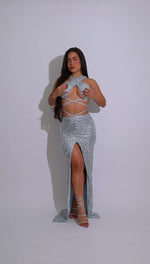 Afterglow Siren Ruched Sequin Maxi Dress Silver