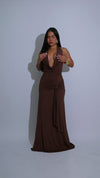 Sienna Drape Ruched Maxi Dress Brown