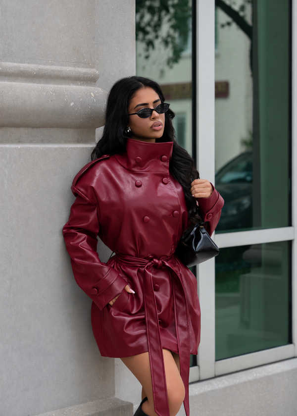 Sinful Intentions Faux Leather Mini Coat Dress Red