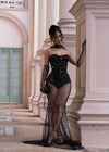 Crystal Veil Rhinestones Maxi Dress Black