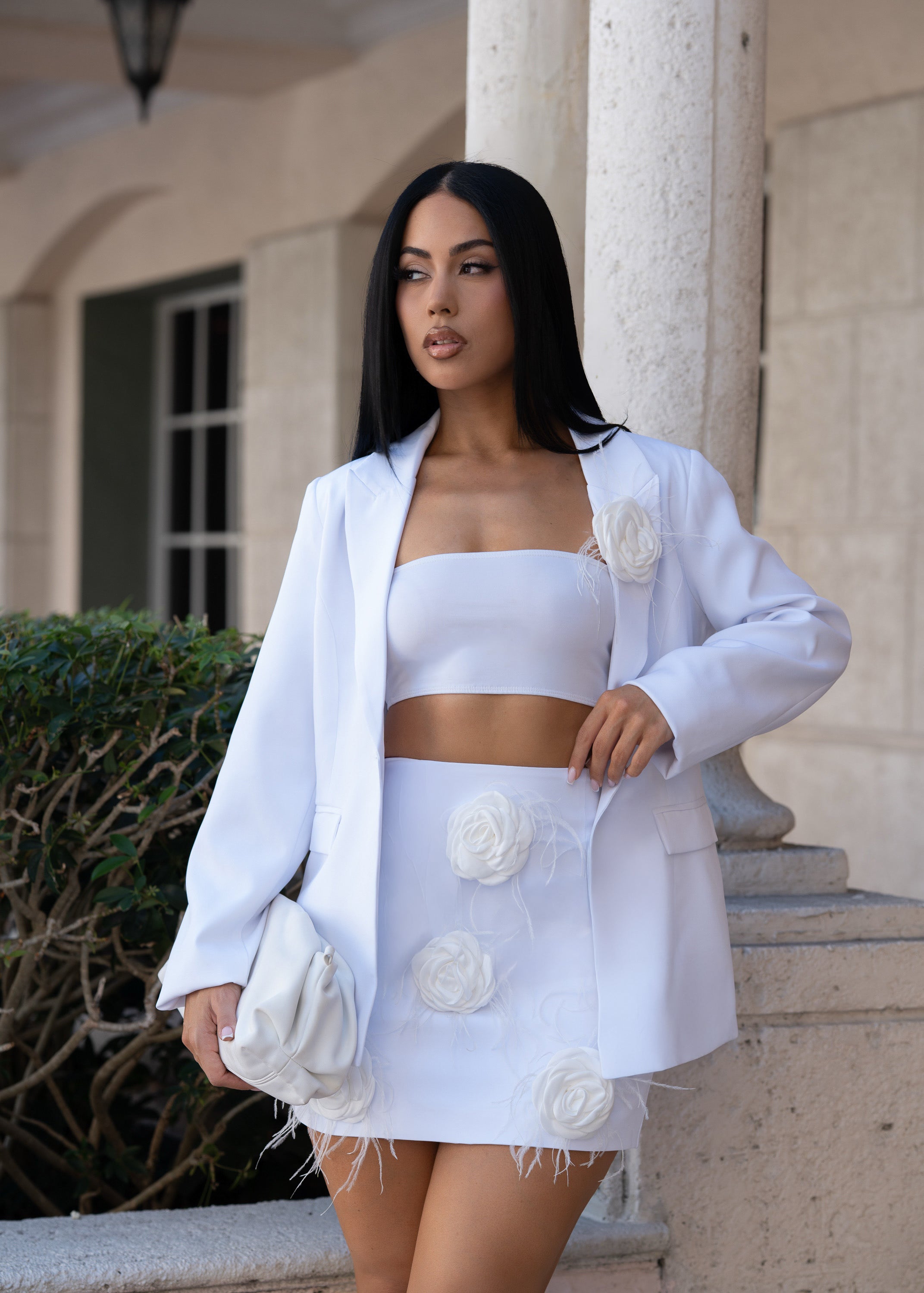 Bloom Boss Floral Skirt Set White