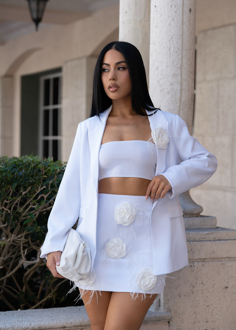 Bloom Boss Floral Skirt Set White