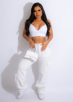 Cargo pants in white color with multiple pockets and adjustable waistband 