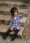 Stylish navy blue blazer for girls with gold button detail