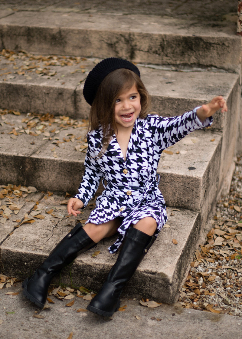 Stylish navy blue blazer for girls with gold button detail