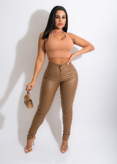 Hold You Down Leather Pants Camel