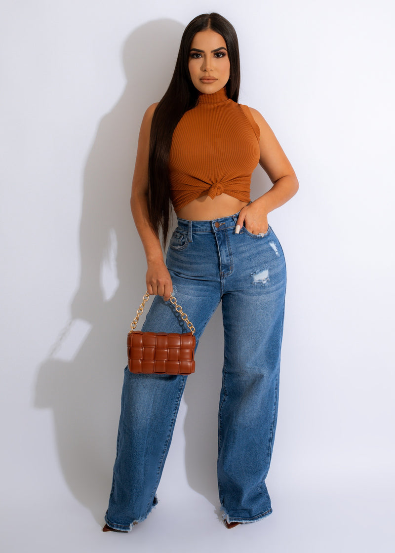 Take Notes Crop Top Brown