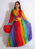 Rainbow Satin Skirt Set