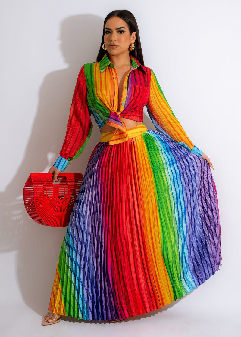 Rainbow Satin Skirt Set