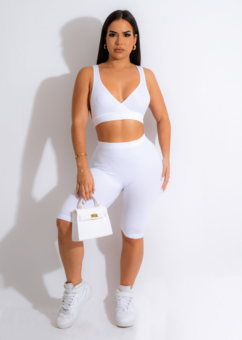 Run The Track Biker Short Set White