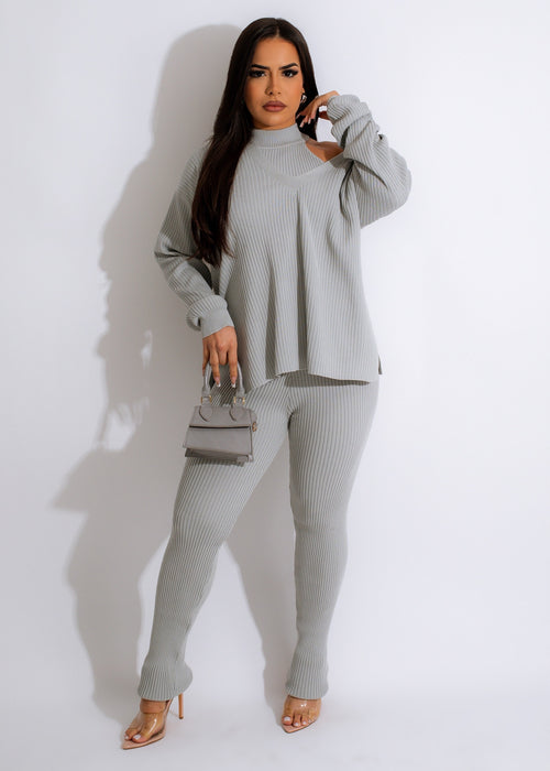Cozy and stylish grey sweater and pant set perfect for playtime