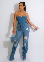 It Girl Denim Corset Top in vintage blue, perfect for summer