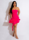 Beautiful pink ruched mini dress with sweetheart neckline and adjustable straps