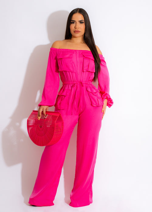 Stylish and cozy soft jumpsuit in a beautiful hot pink color with a comfortable and flattering fit for all body types